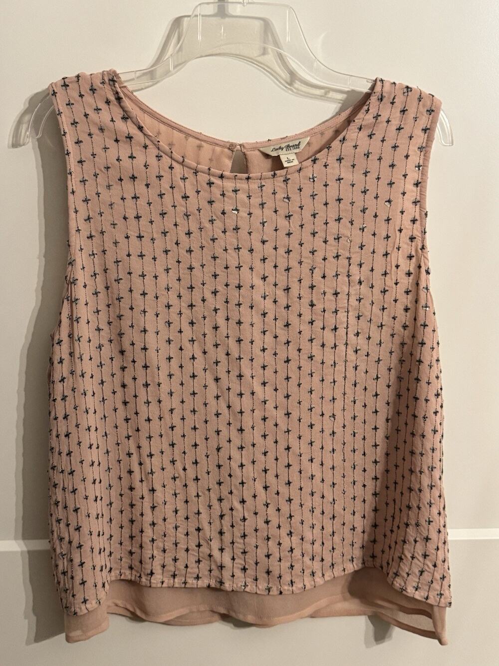 Lucky Brand Pink Sequins Tank Top Lined Boho Festival Summer Vacation Party Sz L